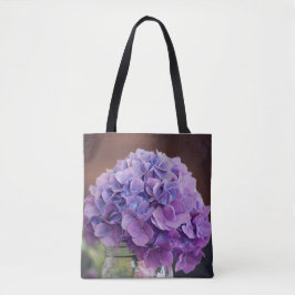 Paarse hydrangea op foto van Mason Jar Tote Bag