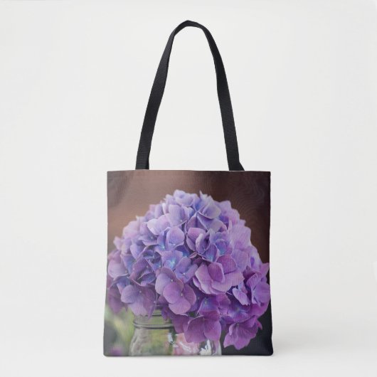 Paarse hydrangea op foto van Mason Jar Tote Bag (Voorkant)