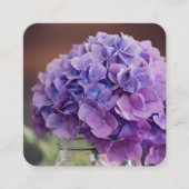Paarse hydrangea op foto van Mason Jar Vierkante Visitekaartje (Voorkant)