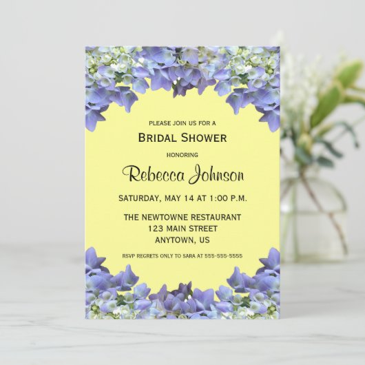 Paarse Hydrangea op Geel Vrijgezellenfeest Kaart (Staand voorkant)