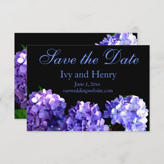 Paarse hydrangea paarse bloem Bewaar datum Save The Date (Voorkant / Achterkant)