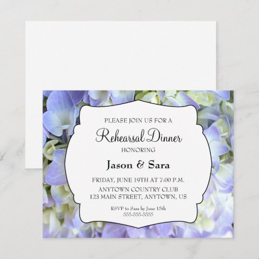 Paarse Hydrangea repetitie diner Kaart (Voorkant / Achterkant)