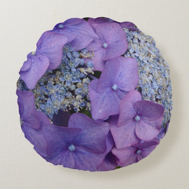 Paarse hydrangea Sluit rondreizend Rond Kussen (Voorkant)