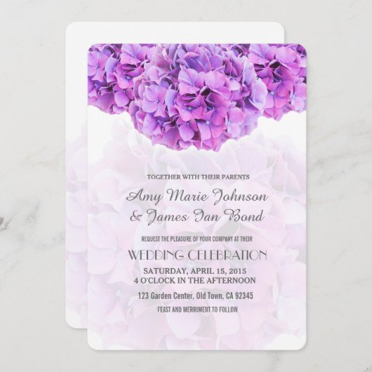 Paarse hydrangea trouwuitnodigingen hydrangea4 kaart (Voorkant / Achterkant)