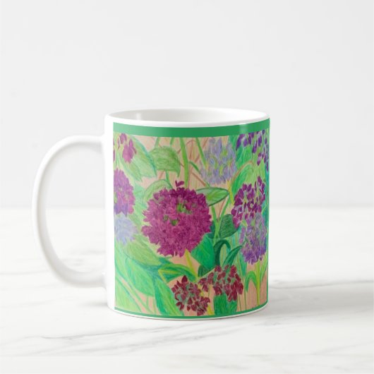 paarse hydrangea, tuinbloemen koffiemok (Links)