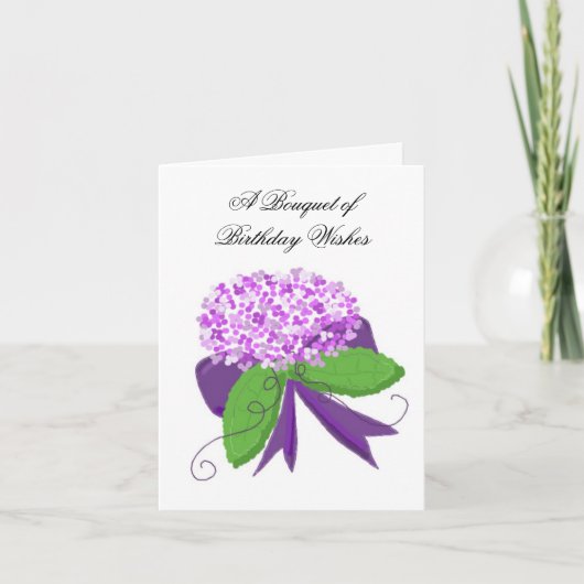 Paarse Hydrangea Verjaardagswensen Kaart (Voorkant)
