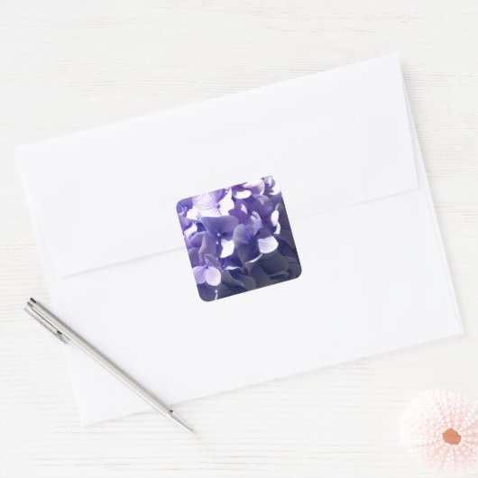Paarse Hydrangea Vierkante Sticker (Envelop)