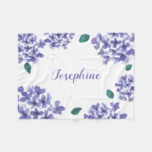 Paarse hydrangea waterverf baby fleece deken (Voorkant (Horizontaal))