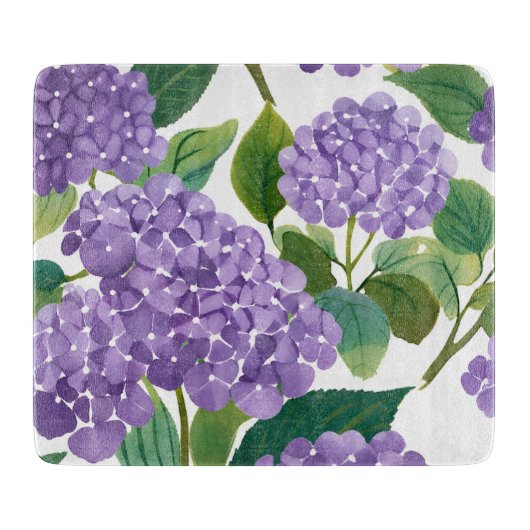 Paarse Hydrangea Waterverf Bloemige Kust Snijplank (Voorkant)