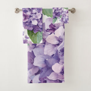 Paarse Hydrangea Waterverf Bloemige Lavendel Bloei Bad Handdoek