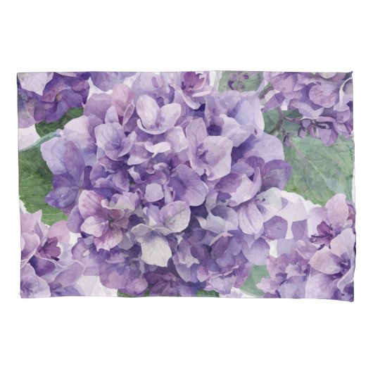 Paarse Hydrangea Waterverf Bloemige Lavendel Bloei Kussensloop (Voorkant)