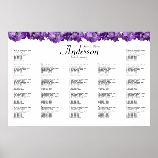 Paarse hydrangea Wedding Reception Zitkaart Poster (Voorkant)