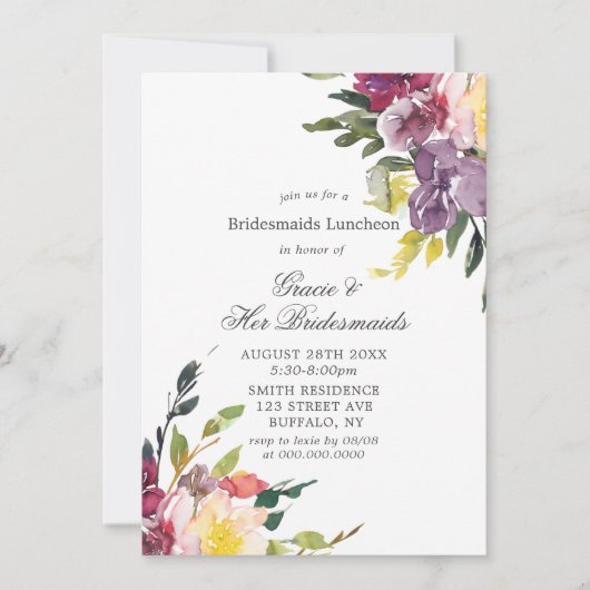 Paarse hydrangeas Bridesmaids Luncheon Invites (Voorkant)