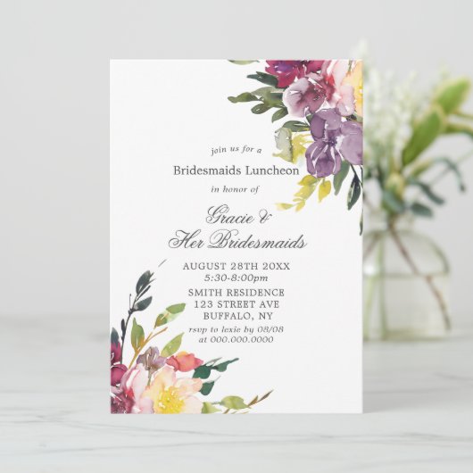 Paarse hydrangeas Bridesmaids Luncheon Invites (Staand voorkant)