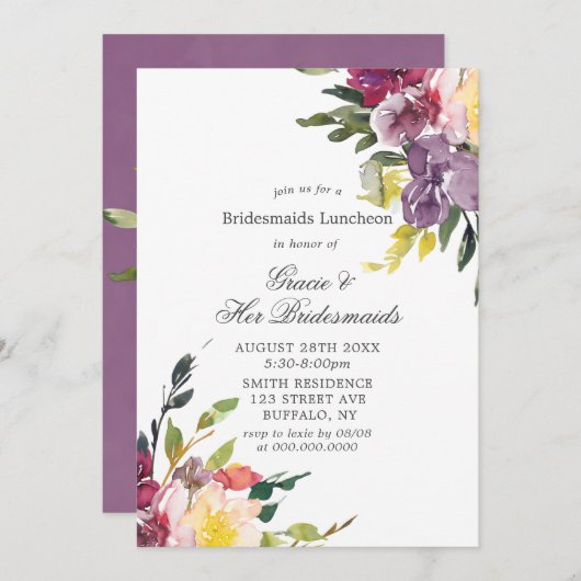 Paarse hydrangeas Bridesmaids Luncheon Invites (Voorkant / Achterkant)