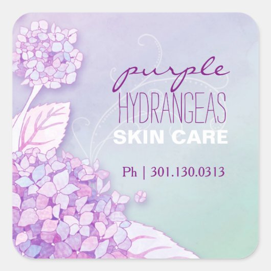 Paarse Hydrangeas Business Adverteren Vierkante Sticker (Voorkant)