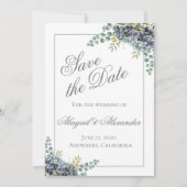 Paarse Hydrangea's Eucalyptus Save The Date Kaart (Voorkant)