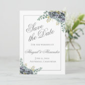 Paarse Hydrangea's Eucalyptus Save The Date Kaart (Staand voorkant)