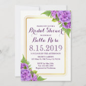 Paarse Hydrangeas Faux Gold Vrijgezellenfeest Invi Kaart (Voorkant)