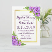 Paarse Hydrangeas Faux Gold Vrijgezellenfeest Invi Kaart (Staand voorkant)