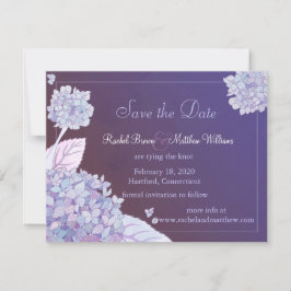 Paarse hydrangeas Floral Wedding Save the Date