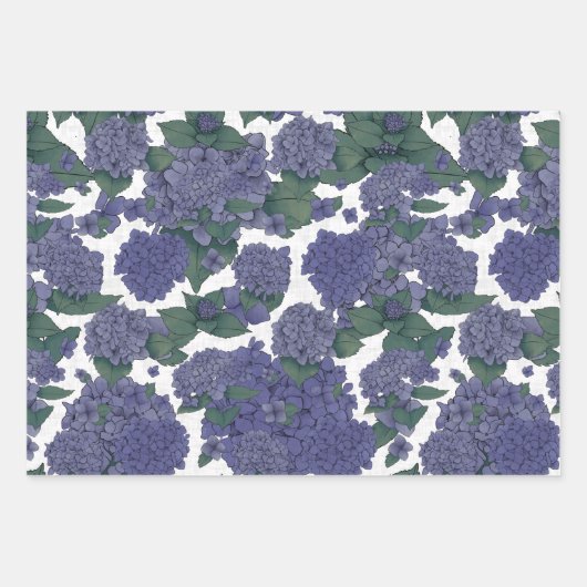 Paarse Hydrangeas Gift Wrap - reeks 3 Inpakpapier Vel (Voorkant 2)