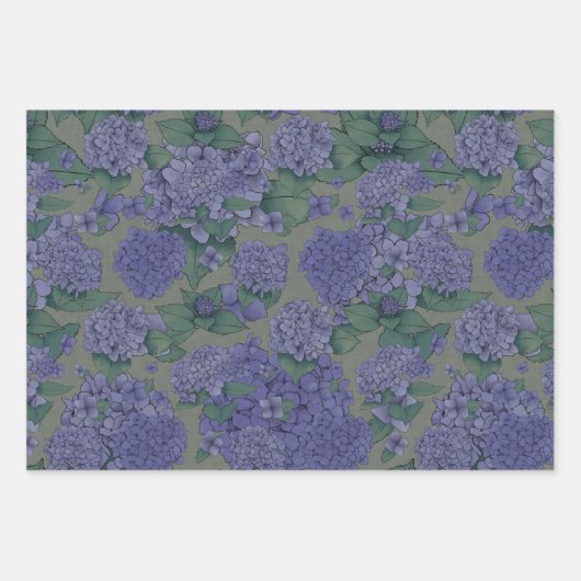 Paarse Hydrangeas Gift Wrap - reeks 3 Inpakpapier Vel (Voorkant)