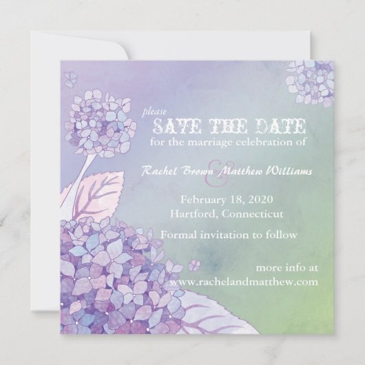 Paarse Hydrangeas Ombre Wedding Save the Date (Voorkant)
