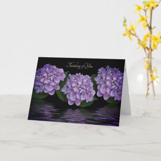 Paarse hydrangeas Thinking of You Kaart (Gele Bloem)