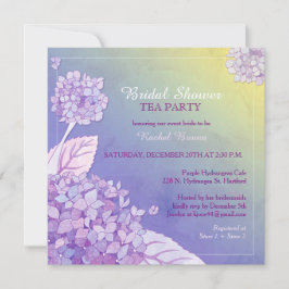 Paarse Hydrangeas Vrijgezellenfeest Tea Party Kaart