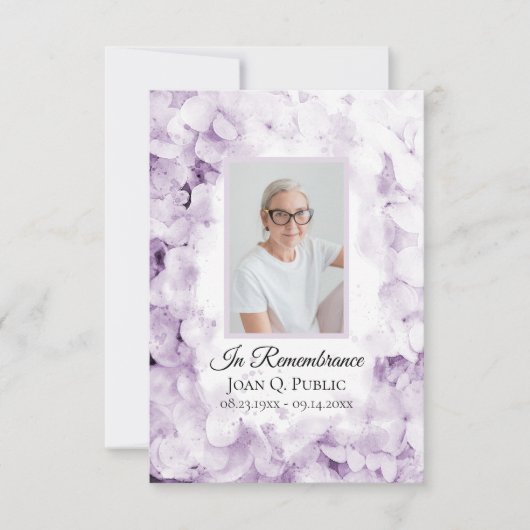 Paarse Hydrangeas Waterverf Begrafenis Sympathie Bedankkaart (Voorkant)