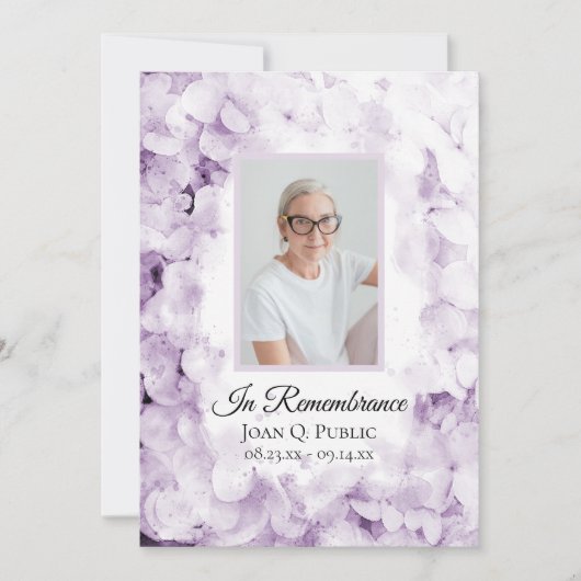 Paarse Hydrangeas Waterverf Dood Jubileum Kaart (Voorkant)