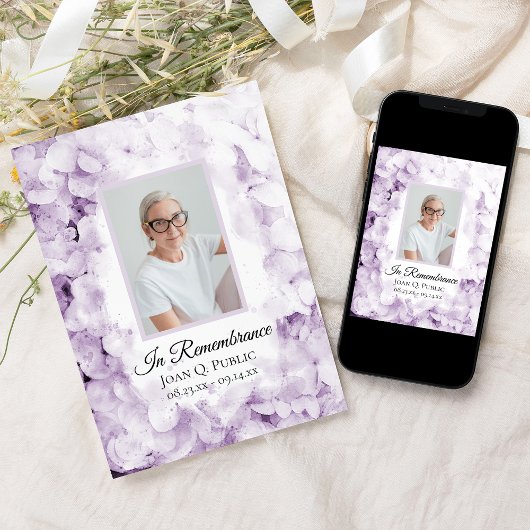 Paarse Hydrangeas Waterverf Dood Jubileum Kaart