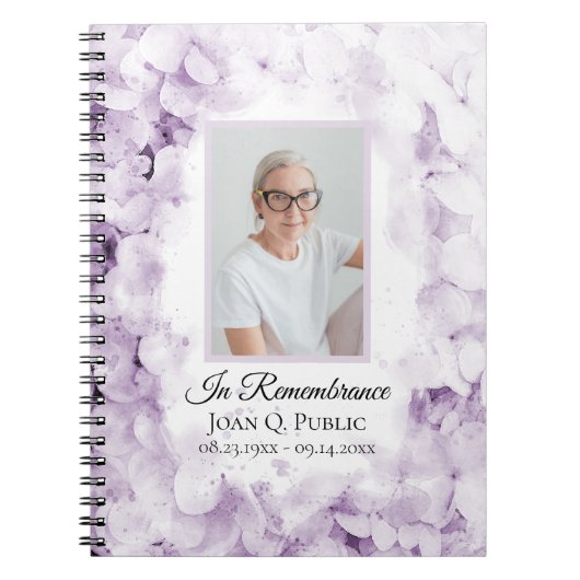 Paarse Hydrangeas Waterverf Uitvaart Gastenboek Notitieboek (Voorkant)