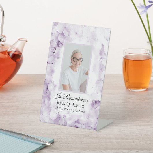 Paarse Hydrangeas Waterverf Uitvaartmonument Reclamebord Met Voetstuk (Insitu)