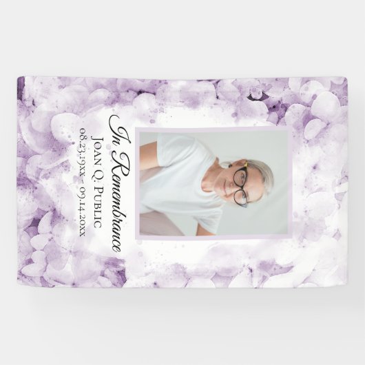 Paarse Hydrangeas Waterverf Uitvaartmonument Spandoek (Horizontaal)