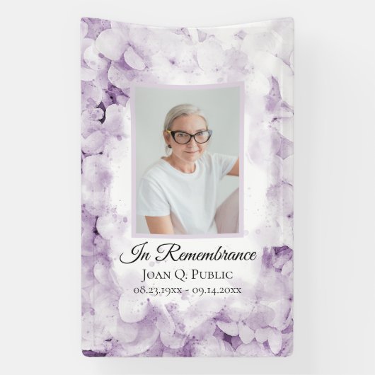 Paarse Hydrangeas Waterverf Uitvaartmonument Spandoek (Verticaal)