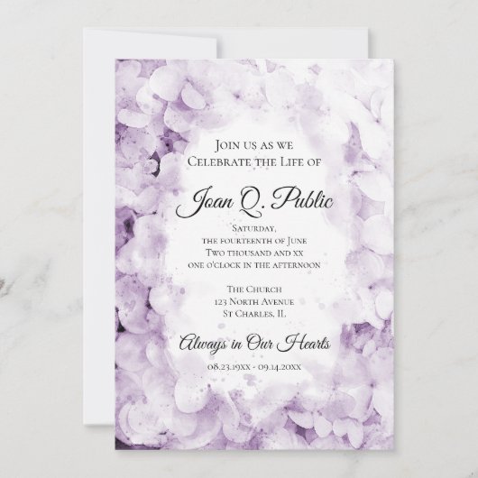 Paarse Hydrangeas Waterverf Viering van het Leven Kaart (Voorkant)