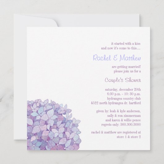 Paarse Hydrangeas Weddenschappen Kaart (Achterkant)