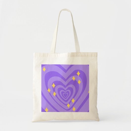 Paarse hypnotische hartpatroon Y2K met schittering Tote Bag (Voorkant)