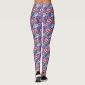 Paarse Icy Blue en Ruddy Bloemen Leggings (Achterkant)
