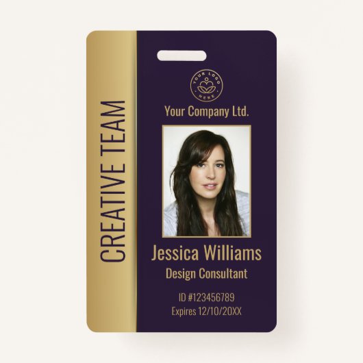 Paarse ID van persoonlijke medewerker van bedrijf Badge (Voorkant)