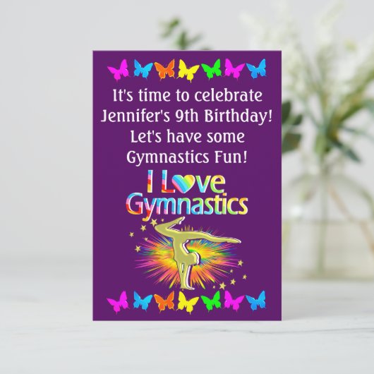 PAARSE IK HOU VAN GYMNASTIEKUITNODIGING KAART (Staand voorkant)