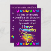 PAARSE IK HOU VAN GYMNASTIEKUITNODIGING KAART (Voorkant / Achterkant)