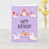 Paarse illustratieve Kaart van de hondenverjaardag (Gele Bloem)
