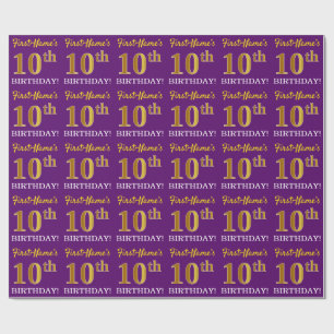 Paarse, imitatie Gold look "10e BIRTHDAY" Cadeaupapier
