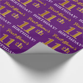 Paarse, imitatie Gold look "11e BIRTHDAY" Cadeaupapier (Hoek)