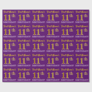 Paarse, imitatie Gold look "11e BIRTHDAY" Cadeaupapier