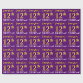 Paarse, imitatie Gold look "12e BIRTHDAY" Cadeaupapier