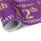 Paarse, imitatie Gold look "12e BIRTHDAY" Cadeaupapier (Rol Hoek)